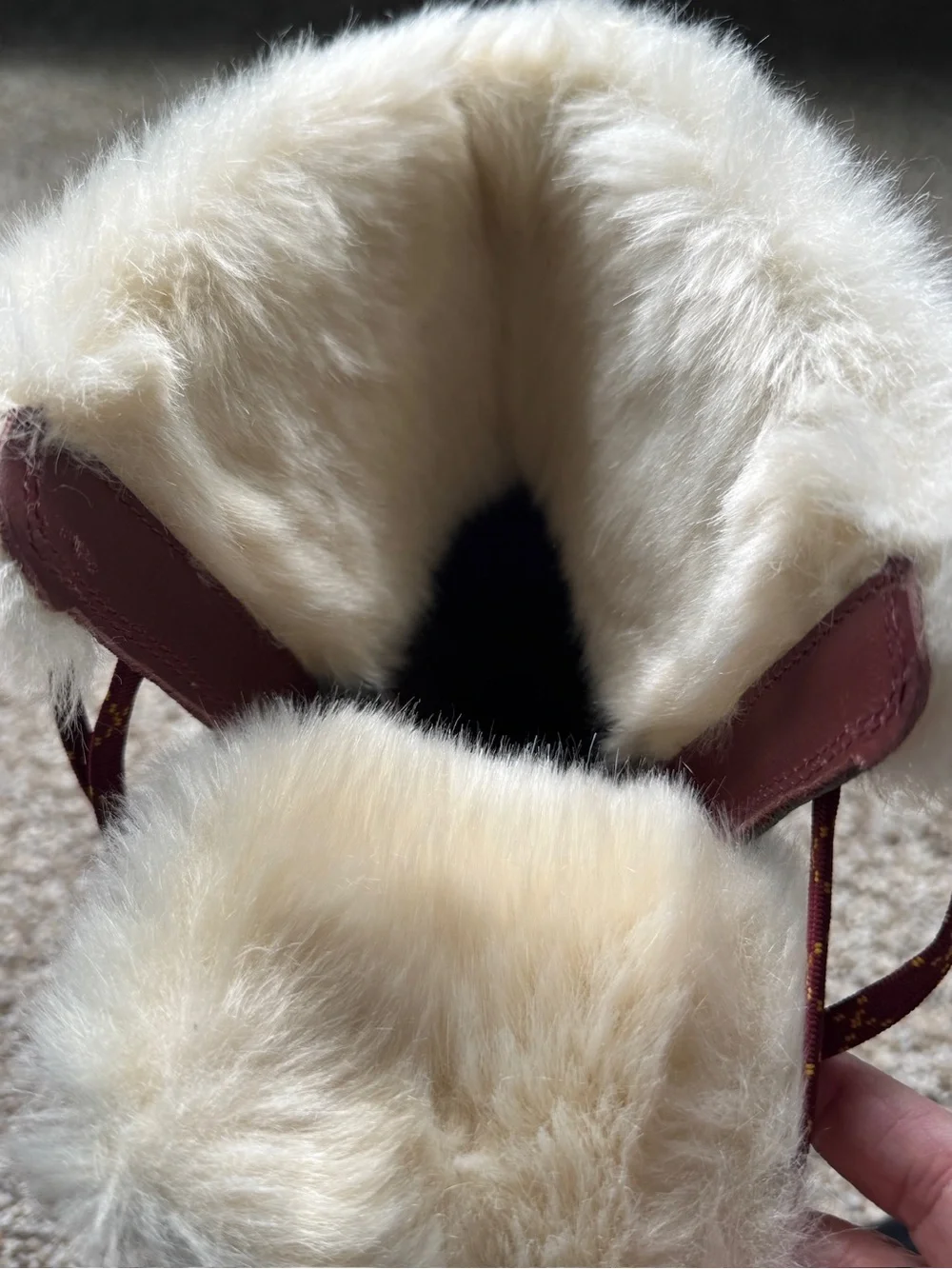 L.L. Bean Burgundy and Gray Faux-Fur Lace-Up Winter Boots